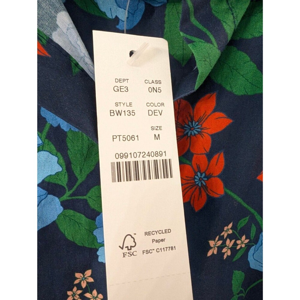 J.Crew Cotton Poplin Short Sleeve Button Up Shirt blue peony print NWT - Picture 4 of 7